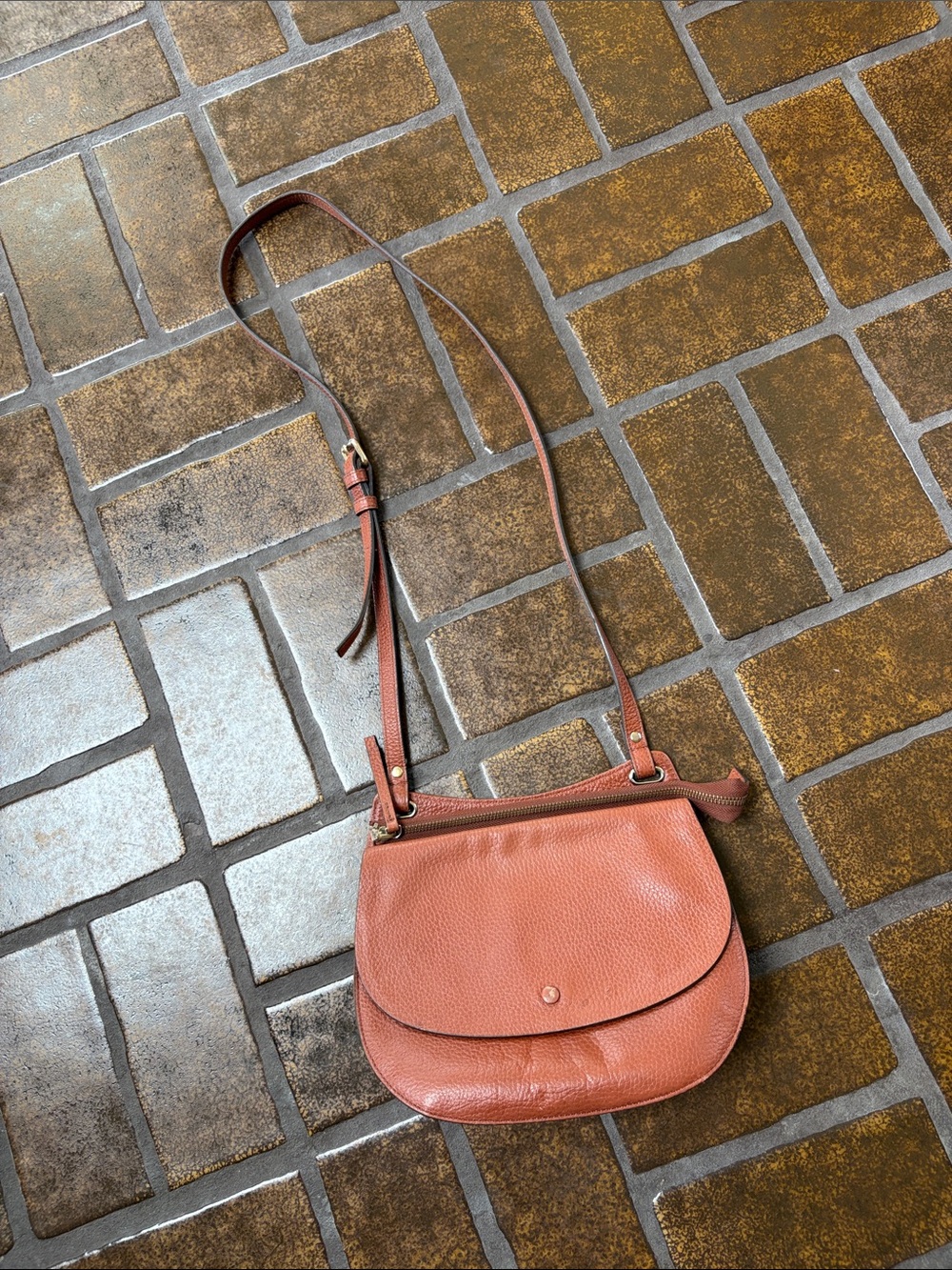 Halogen Cognac Pebbled Leather Crossbody Saddle Bag